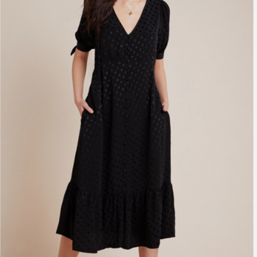 Maeve Black Short Sleeve Midi Dress